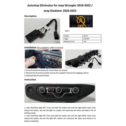 2018-2023 Jeep Wrangler / 2020-2023 Jeep Gladiator Autostop Eliminalor