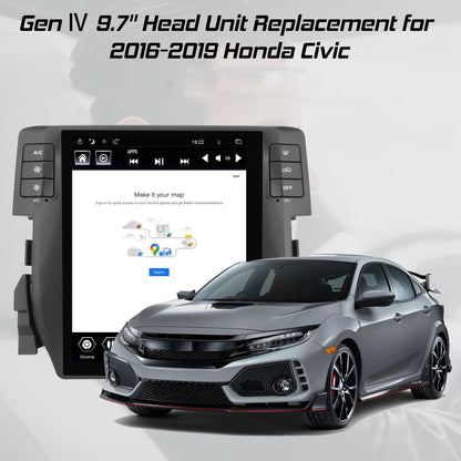 Linkswell 2016-2019 Honda Civic Gen 4 T-Style Radio Head Unit with 9.7" Screen FM/AM USB Support Steering Wheel Control Bluetooth Music